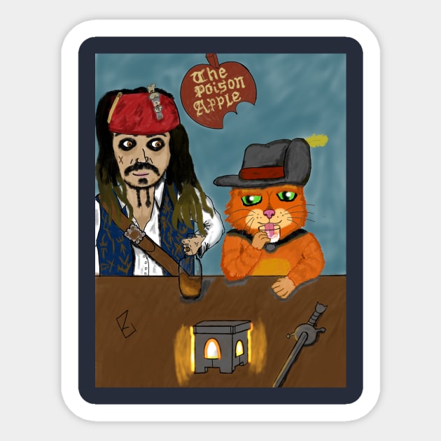 Pirate + Puss in Boots Sticker by RedLobertin